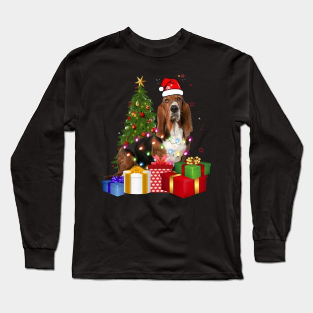 Basset Hound Christmas Tree Santa Hat Funny Xmas Gift Dog T-Shirt Long Sleeve T-Shirt by CoolTees